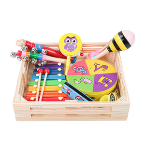 Jouet musical en bois Orff pour enfants, ensemble de 6 pièces unisexe, comprenant : tambour, hochet, cor, anneau sonore, orgue à planches et 5 gammes, idéal pour <span class=keywords><strong>la</strong></span> maternelle. - Product Image 4