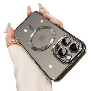 Cover Magnetica per Telefono in Morbido TPU Trasparente con Placcatura CD per <span class=keywords><strong>iPhone</strong></span> 17 Air 17 Promax 16 15 <span class=keywords><strong>Pro</strong></span> <span class=keywords><strong>Max</strong></span> 14 13 <span class=keywords><strong>12</strong></span> con Protezione per Obiettivo Fotocamera - Product Image 1