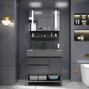 Unieke Muur Gemonteerde Badkamermeubel Matte Black 36 Inch Floor Vrijstaande Badkamer Ijdelheid Set