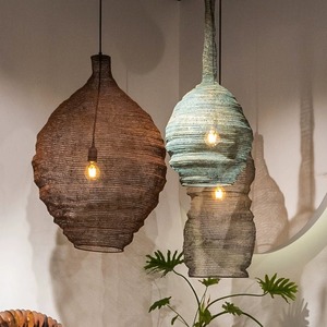 Lampe suspendue en rotin de style Wabi Sabi, forme ovale, base d'ampoule E27, éclairage LED pour salle à manger, salle de thé Zen, luminaire décoratif artistique - Product Image 1