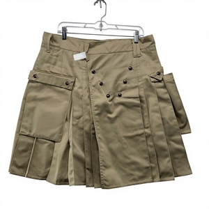 <b>Men's</b> Khaki Utility Kilt With Pockets And Snap Closure Pleated Design Regular Fit Cotton Material - Product Image 1