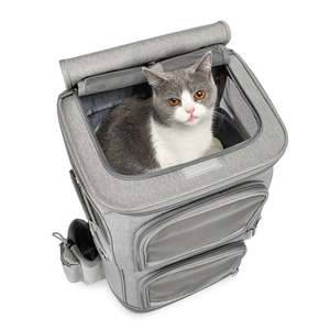 Double-Compartment Pet Carrier for Cats and <b>Small</b> Dogs Travel <b>Suitcase</b> Portable 4 Wheels Carriage Fold Able Cage Bag Trolley - Product Image 2