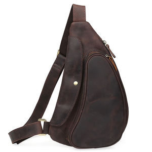 Chao Niu Genuine Leather Chest <b>Bag</b> Large Capacity Unisex Casual Shoulder <b>Bag</b> Solid Color Wear Resistant Travel Backpack 3141 - Product Image 1