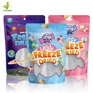 Op Maat Bedrukte Heatseal Aluminiumfolie Gevriesdroogde Kegels Candy Doypack Stand Up Pouch Voedselverpakking Zakken Met Doorzichtig Venster