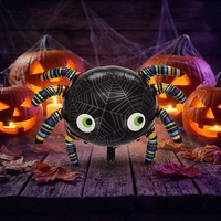 Ballons en aluminium BLN Black Spider utilisés comme décoration pour les fêtes d'anniversaire sur le thème des araignées et les décorations d'Halloween.