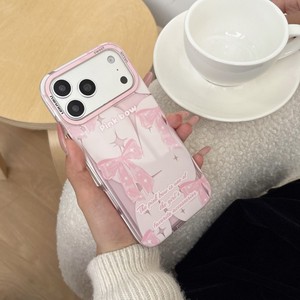 Coque de téléphone transparente avec motif ours mignon à nœud et chiot, protection latérale de style dessin animé, couleurs variées, pour iPhone 15 16 17 Pro Max, personnalisable OEM - Product Image 2