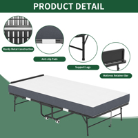 Lit d'appoint pliable avec matelas en mousse à mémoire de forme, cadre en acier durable de taille double, capacité de charge de 300 livres, lit pliant