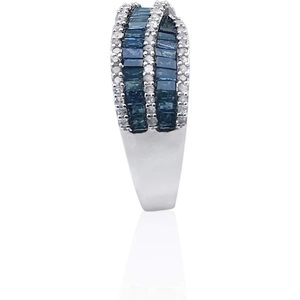 White Round And Blue Baguette Cut Diamond Criss Cross Engagement <b>Ring</b> Sterling Silver Women's <b>Fine</b> Jewelry - Product Image 2