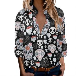 OEM-Blusa <span class=keywords><strong>con</strong></span> estampado De calavera mexicana para mujer, camisas formales personalizadas <span class=keywords><strong>con</strong></span> estampado De letras, talla grande - Product Image 4