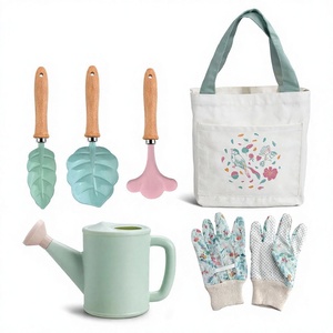 Kit d'outils de jardinage pour enfants 4/6/9 pièces, manches en bois, composants métalliques, arrosoir, sac de transport, chapeau - Personnalisable OEM - Product Image 2