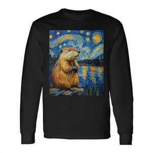 T-shirt à manches longues avec motif de nuit étoilée de style Beaver Van Gogh - Product Image 2