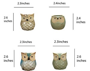 Handmade Ceramic Stoneware Variable Glazed <strong>Owl</strong> Succulent <strong>Flower</strong> <strong>Planter</strong> Pot 2.75&quot; To 3.35&quot; With Drainage Pack Of 6 No Plants