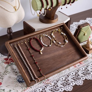 Walnut Wood Solid Wood Geometric Ancient Style Jewelry Display Stand with Bracelet Necklace <strong>Hanger</strong> <strong>Bangle</strong> Photo Props - Product Image 3