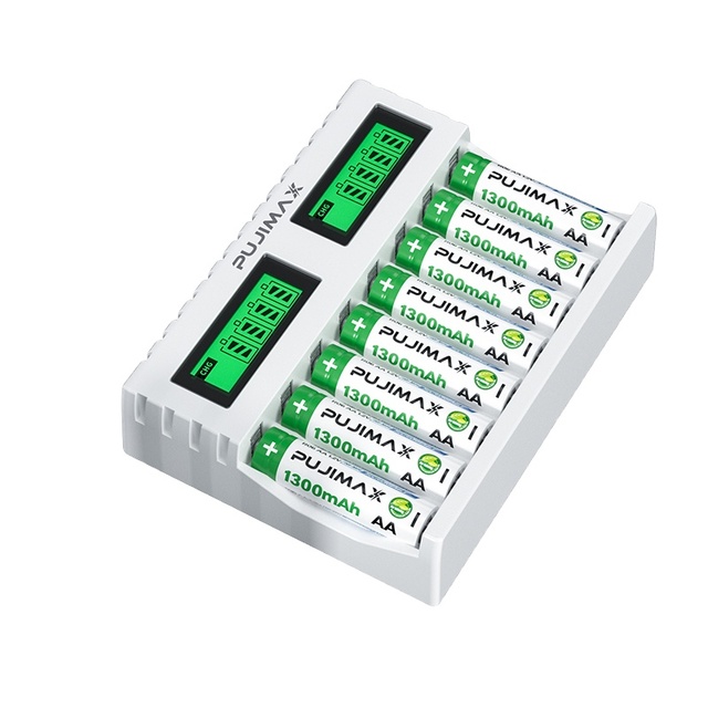 PUJIMAX High Quality 8pcs 1300mAh AA NiMH Rechargeable Batteries Charger for Camera Microphone Wireless Mouse Toy Car