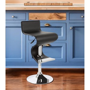 Sedia da Bar regolabile in altezza con schienale basso HMS in ecopelle nera e argento con posti a sedere in metallo comodi ed eleganti da Bar - Product Image 1