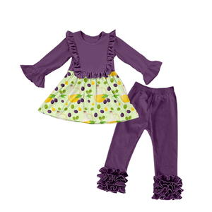 Conjunto de 2 piezas de seda de leche para niñas pequeñas, blusa de manga larga con volantes y pantalones con volantes, conjunto de ropa infantil con estampado de dibujos animados - Product Image 3