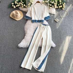 2025 Casual Summer 2-Piece Women's <b>Top</b> and High Waist <b>Patchwork</b> Slim Denim Tassel Set Wholesale - Product Image 4