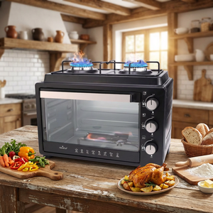 Cuisinière à gaz GPL avec four de boulangerie, porte en verre trempé, pour cuisson domestique, brûleur à gaz à flamme nue avec gril et four - Product Image 1