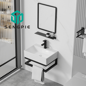 <span class=keywords><strong>Lavabo</strong></span> de Porcelana de Superficie Sólida para Colgar en la Pared con Estante de Acero Inoxidable, <span class=keywords><strong>Lavabo</strong></span> con Soporte de Cerámica, <span class=keywords><strong>Precio</strong></span> al por Mayor - Product Image 1