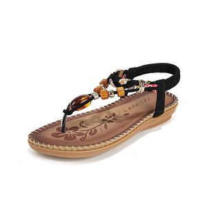 Flat <b>Sandals</b> Open Toe Beaded Decor Microfiber Leather Slip-On Summer Women Shoes Elegant Floral Design Drop Shipping - Product Image 4