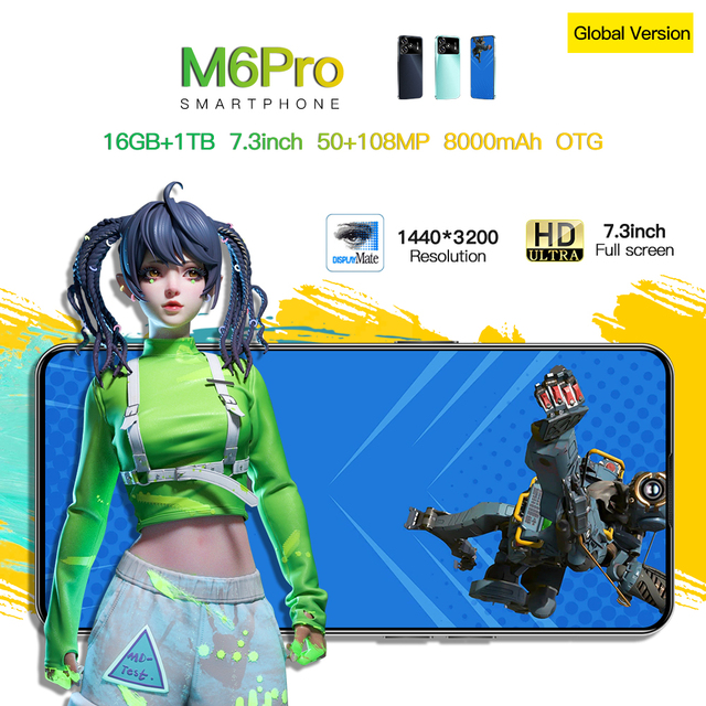 M6 Pro 8000mahi Stamina Rig 5G Powerhouse 7.3 Inch AMOLED 120Hz 16GB 1TB Surge Charging Chrome Frame FCC CE Lock HD Pixel Mass