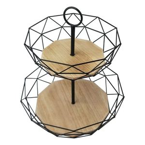 Accessoires pour la maison Organisation de rangement moderne Porte-aliments en fil métallique Support pour bol à fruits suspendu 2 paniers à fruits à 3 niveaux - Product Image 1