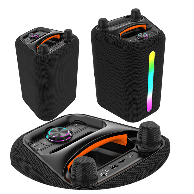 Super Bass DSP High Quality Professinal Powerful Wireless Karaoke BT Speaker 2 Mic Light Stereo Bass HIFI Party DJ Speaker