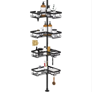 دش الزاوية السوداء العلبة التوتر القطب منظم سقف الأرض للماء رف منشفة التخزين للزاوية - Product Image 1