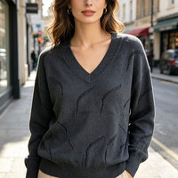 Pull en tricot à col en V pour femme, en tissu de laine respirant, style coréen personnalisé