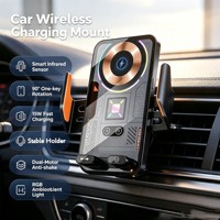 Aksesoris Mobil Pengisi Daya Nirkabel 15W dengan Sensor Pintar Rotasi, QC3.0 PD, Dudukan Magnetik di Ventilasi Udara, Lampu Ambient untuk iPhone