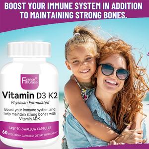 Nouvel arrivage : Complément de Vitamine D3 K2 pour la santé osseuse et l'absorption du calcium avec Vitamine ADK, 60 capsules, extraits de Vitamine D3 K2 - Product Image 6