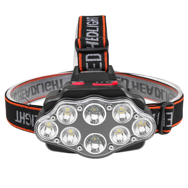 8 LED Waterproof Flashlight Rechargeable with Built in 18650 Battery Strong Light Camping Adventure Fishing Head Light Headlamp