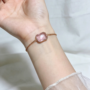 Women Rose Gold Plated Adjustable Bracelet with Oval and Rectangle Crystal Gemstone <b>Charm</b> Slider Bolo Bracelet for Daily Wear - Product Image 2