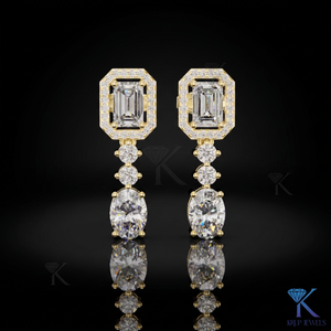 ต่างหูเพชร CVD ทรงเอเมอรัลด์แบบห้อยประดับเพชรทรงวงรี ทองคำแท้ 14K หรูหราสำหรับผู้หญิง เหมาะสำหรับงานแต่งงาน - Product Image 1