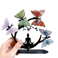 Juego de Alas de Mariposa de Cristal al por Mayor, Artesanía de Cristal de Alta Calidad, Modelo de Piedra Feng Shui Hecho a Mano Natural para Uso Decorativo
