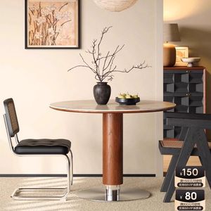 <b>Round</b> Solid Wood Slab Dining <b>Table</b> With Stainless Steel Base Stable Support Structure For Living Room - Product Image 3