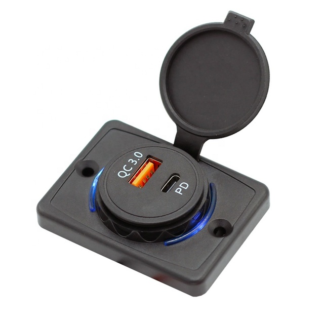DC 12V 24V Panel Surface Mount 48W Dual Type C PD QC 3.0 USB Port Bus Socket Car Charger Socket