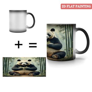 Mug en céramique noir givré de 11 oz, design panda sensible à la chaleur, peinture plate 2D - Product Image 4
