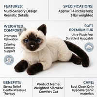 Figura de Peluche de Gato Siamés Realista y Estética con Ojos Azules, Juguete de Peluche para Niños y Adultos, Decoración Minimalista para Escritorio