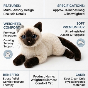 Figura <span class=keywords><strong>de</strong></span> Peluche <span class=keywords><strong>de</strong></span> Gato Siamés Realista y Estética con <span class=keywords><strong>Ojos</strong></span> <span class=keywords><strong>Azules</strong></span>, Juguete <span class=keywords><strong>de</strong></span> Peluche para Niños y Adultos, Decoración Minimalista para Escritorio - Product Image 2