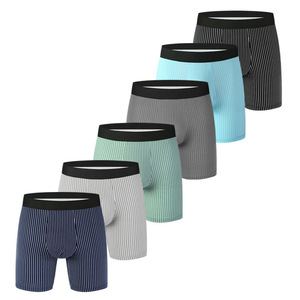 กางเกงบ็อกเซอร์ขาสั้นสำหรับผู้ชายแบบไร้รอยต่อลายทางเอวกลางยืดหยุ่นสูง - Product Image 3