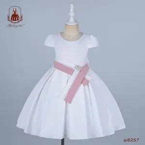 Производитель цельнокроеные однотонные простота вечернее платье с коротким рукавом, нарядное платье для маленьких девочек вечерние платья для От 5 до 9 лет
