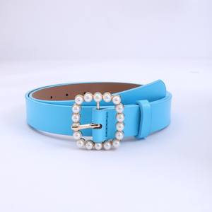 Women's Fashion PU <b>Belt</b> with Simple <b>Pearl</b> Pin Buckle Alloy Design for Jeans Dress Coat - Product Image 3