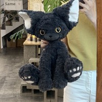 Peluche chat Devon Rex noir kawaii, super mignon, à poils courts, jouet en peluche, cadeau d'anniversaire ou de Saint-Valentin pour filles