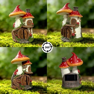 Cabane champignon de conte de fées en résine avec lumière solaire, veilleuse, décoration de jardin, pelouse, rocaille, aménagement paysager, ornements modernes - Product Image 4