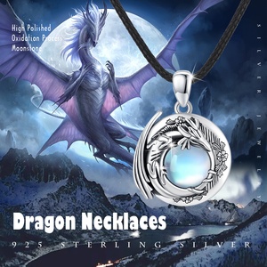 Exquisite Carving Technology 925 Sterling Silver Norse Viking Amulet Moonstone Dragon Fly Pendant <strong>Necklace</strong> for <strong>Men</strong> - Product Image 6