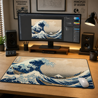 Tapis de Souris Gaming Grande Vague 900x400x3mm en Gros, Tapis de Bureau Antidérapant en Caoutchouc avec Impression par Sublimation pour Usage au Bureau