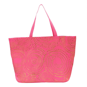 Bolso de Playa de Lino con Estampado de Puntos Dorados, 57x37x17cm, con Correa Pequeña - Product Image 2