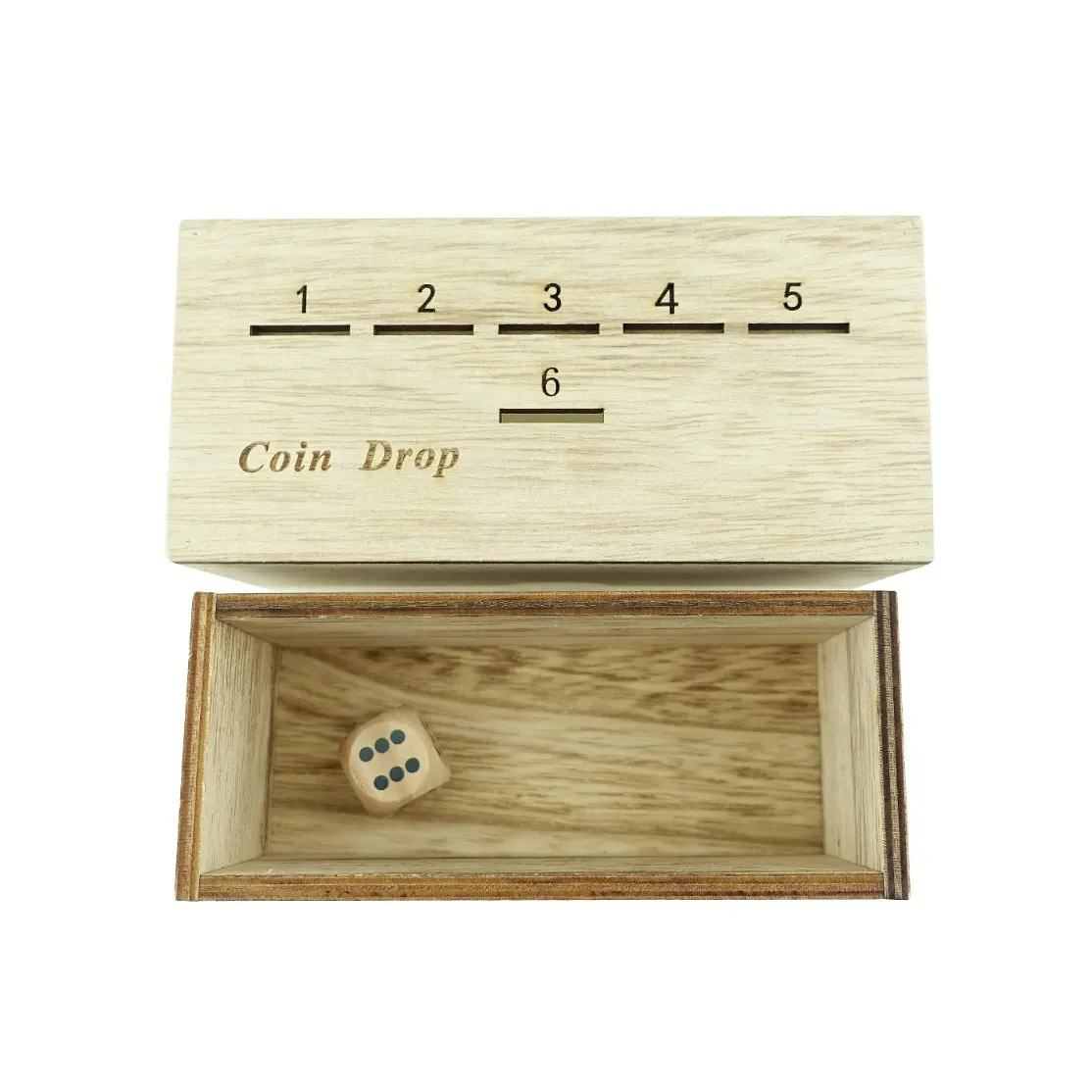 カスタムデザイン楽しいボードコインゲームペニーゲームウッドボックス木製コインを持つ家族のためのシンプルな戦略的なコインドロップダイスゲーム