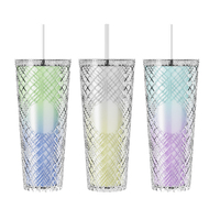 Herbruikbare Diamant Drinkbekers 710ml Diverse Kleuren Koffiemok Geperforeerde Dubbelwandige Plastic Tumbler Met Deksel en Rietje voor Volwassenen
